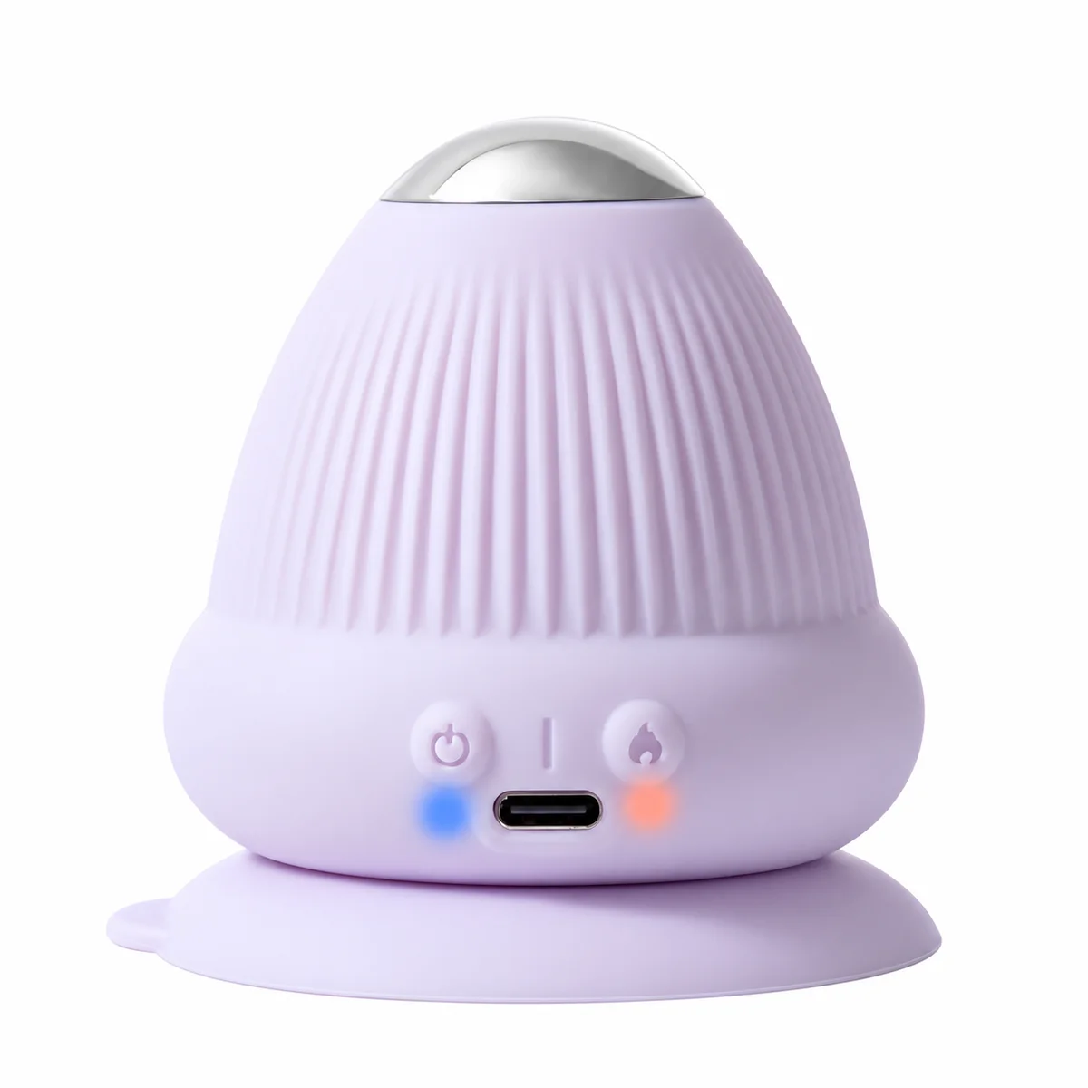 Lavender stillpoint massage ball with a smooth metal head and suction base